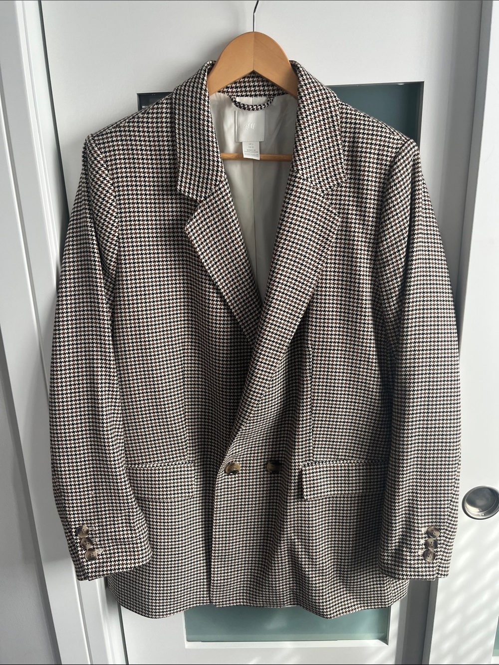 H&M Houndstooth Double-Breasted Blazer - Black & White
